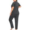 image:imageSWOMOG Womens Plus Size Pajama Set Short Sleeve Sleepwear Top and Pants Button Up Pajamas for Women LoungewearDeep Grey