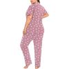 image:imageSWOMOG Womens Plus Size Pajama Set Short Sleeve Sleepwear Top and Pants Button Up Pajamas for Women LoungewearHeart