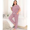 image:imageSWOMOG Womens Plus Size Pajama Set Short Sleeve Sleepwear Top and Pants Button Up Pajamas for Women LoungewearHeart