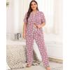 image:imageSWOMOG Womens Plus Size Pajama Set Short Sleeve Sleepwear Top and Pants Button Up Pajamas for Women LoungewearHeart