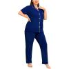 image:imageSWOMOG Womens Plus Size Pajama Set Short Sleeve Sleepwear Top and Pants Button Up Pajamas for Women LoungewearNavy Blue