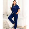 image:imageSWOMOG Womens Plus Size Pajama Set Short Sleeve Sleepwear Top and Pants Button Up Pajamas for Women LoungewearNavy Blue