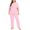 image:imageSWOMOG Womens Plus Size Pajama Set Short Sleeve Sleepwear Top and Pants Button Up Pajamas for Women LoungewearPink