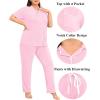 image:imageSWOMOG Womens Plus Size Pajama Set Short Sleeve Sleepwear Top and Pants Button Up Pajamas for Women LoungewearPink