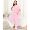 image:imageSWOMOG Womens Plus Size Pajama Set Short Sleeve Sleepwear Top and Pants Button Up Pajamas for Women LoungewearPink