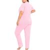 image:imageSWOMOG Womens Plus Size Pajama Set Short Sleeve Sleepwear Top and Pants Button Up Pajamas for Women LoungewearPink