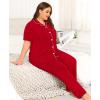 image:imageSWOMOG Womens Plus Size Pajama Set Short Sleeve Sleepwear Top and Pants Button Up Pajamas for Women LoungewearRed