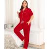 image:imageSWOMOG Womens Plus Size Pajama Set Short Sleeve Sleepwear Top and Pants Button Up Pajamas for Women LoungewearRed