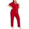 image:imageSWOMOG Womens Plus Size Pajama Set Short Sleeve Sleepwear Top and Pants Button Up Pajamas for Women LoungewearRed