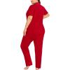 image:imageSWOMOG Womens Plus Size Pajama Set Short Sleeve Sleepwear Top and Pants Button Up Pajamas for Women LoungewearRed