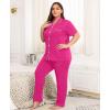 image:imageSWOMOG Womens Plus Size Pajama Set Short Sleeve Sleepwear Top and Pants Button Up Pajamas for Women LoungewearRose Red