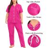 image:imageSWOMOG Womens Plus Size Pajama Set Short Sleeve Sleepwear Top and Pants Button Up Pajamas for Women LoungewearRose Red