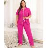 image:imageSWOMOG Womens Plus Size Pajama Set Short Sleeve Sleepwear Top and Pants Button Up Pajamas for Women LoungewearRose Red