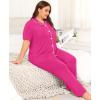image:imageSWOMOG Womens Plus Size Pajama Set Short Sleeve Sleepwear Top and Pants Button Up Pajamas for Women LoungewearRose Red