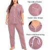 image:imageSWOMOG Womens Plus Size Pajama Set Short Sleeve Sleepwear Top and Pants Button Up Pajamas for Women LoungewearTaro Purple