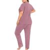 image:imageSWOMOG Womens Plus Size Pajama Set Short Sleeve Sleepwear Top and Pants Button Up Pajamas for Women LoungewearTaro Purple