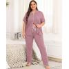 image:imageSWOMOG Womens Plus Size Pajama Set Short Sleeve Sleepwear Top and Pants Button Up Pajamas for Women LoungewearTaro Purple