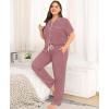 image:imageSWOMOG Womens Plus Size Pajama Set Short Sleeve Sleepwear Top and Pants Button Up Pajamas for Women LoungewearTaro Purple