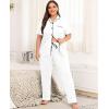 image:imageSWOMOG Womens Plus Size Pajama Set Short Sleeve Sleepwear Top and Pants Button Up Pajamas for Women LoungewearWhite