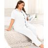 image:imageSWOMOG Womens Plus Size Pajama Set Short Sleeve Sleepwear Top and Pants Button Up Pajamas for Women LoungewearWhite