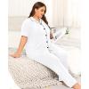 image:imageSWOMOG Womens Plus Size Pajama Set Short Sleeve Sleepwear Top and Pants Button Up Pajamas for Women LoungewearWhite
