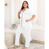 image:imageSWOMOG Womens Plus Size Pajama Set Short Sleeve Sleepwear Top and Pants Button Up Pajamas for Women LoungewearWhite