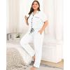 image:imageSWOMOG Womens Plus Size Pajama Set Short Sleeve Sleepwear Top and Pants Button Up Pajamas for Women LoungewearWhite