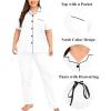 image:imageSWOMOG Womens Plus Size Pajama Set Short Sleeve Sleepwear Top and Pants Button Up Pajamas for Women LoungewearWhite