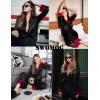image:imageSWOMOG Womens Silk Satin Pajamas Set Long Sleeve Sleepwear Two Pieces Loungewear Set ButtonDown Contrast Pjs SetBlack