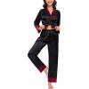 image:imageSWOMOG Womens Silk Satin Pajamas Set Long Sleeve Sleepwear Two Pieces Loungewear Set ButtonDown Contrast Pjs SetBlack