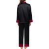 image:imageSWOMOG Womens Silk Satin Pajamas Set Long Sleeve Sleepwear Two Pieces Loungewear Set ButtonDown Contrast Pjs SetBlack