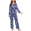image:imageSWOMOG Womens Silk Satin Pajamas Set Long Sleeve Sleepwear Two Pieces Loungewear Set ButtonDown Contrast Pjs SetBlue Polar Bear