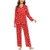 image:imageSWOMOG Womens Silk Satin Pajamas Set Long Sleeve Sleepwear Two Pieces Loungewear Set ButtonDown Contrast Pjs SetChristmas Red