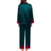 image:imageSWOMOG Womens Silk Satin Pajamas Set Long Sleeve Sleepwear Two Pieces Loungewear Set ButtonDown Contrast Pjs SetDeep Green