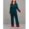 image:imageSWOMOG Womens Silk Satin Pajamas Set Long Sleeve Sleepwear Two Pieces Loungewear Set ButtonDown Contrast Pjs SetDeep Green