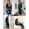 image:imageSWOMOG Womens Silk Satin Pajamas Set Long Sleeve Sleepwear Two Pieces Loungewear Set ButtonDown Contrast Pjs SetDeep Green
