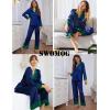 image:imageSWOMOG Womens Silk Satin Pajamas Set Long Sleeve Sleepwear Two Pieces Loungewear Set ButtonDown Contrast Pjs SetNavy Blue