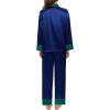 image:imageSWOMOG Womens Silk Satin Pajamas Set Long Sleeve Sleepwear Two Pieces Loungewear Set ButtonDown Contrast Pjs SetNavy Blue