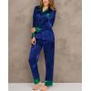 image:imageSWOMOG Womens Silk Satin Pajamas Set Long Sleeve Sleepwear Two Pieces Loungewear Set ButtonDown Contrast Pjs SetNavy Blue