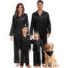image:imageSWOMOG Family Matching Button Down Pajamas Pjs Silk Satin Long Sleeve Shirt Long Pants Set Sleepwear 2 Pcs Outfits LoungewearBlack