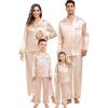 image:imageSWOMOG Family Matching Button Down Pajamas Pjs Silk Satin Long Sleeve Shirt Long Pants Set Sleepwear 2 Pcs Outfits LoungewearChampagne