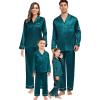 image:imageSWOMOG Family Matching Button Down Pajamas Pjs Silk Satin Long Sleeve Shirt Long Pants Set Sleepwear 2 Pcs Outfits LoungewearGreen