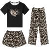 image:imageSWOMOG Girls Pajamas Sets 3 Piece Short Sleeve Sleepwear Summer Cute Pjs Cartoon Print Loungewear for Kids Size 615Leopard Heart
