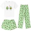 image:imageSWOMOG Girls Pajamas Sets 3 Piece Short Sleeve Sleepwear Summer Cute Pjs Cartoon Print Loungewear for Kids Size 615Love Avocado