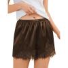 image:imageSWOMOG Satin Silk Lace Shorts for Women Lace Trim Micro Mini Shorts Slip Pj Bottoms Knickers BoxerCoffee