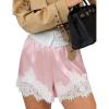 image:imageSWOMOG Satin Silk Lace Shorts for Women Lace Trim Micro Mini Shorts Slip Pj Bottoms Knickers BoxerPink