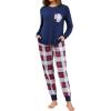 image:imageSWOMOG Women Christmas Pajamas Sets Buffalo Plaid Pajama Pants with Pockets Long Sleeve Tops Loungewear SetNavy Blue