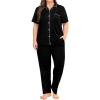 image:imageSWOMOG Womens Plus Size Pajama Set Short Sleeve Sleepwear Top and Pants Button Up Pajamas for Women LoungewearBlack