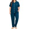 image:imageSWOMOG Womens Plus Size Pajama Set Short Sleeve Sleepwear Top and Pants Button Up Pajamas for Women LoungewearBlue Green