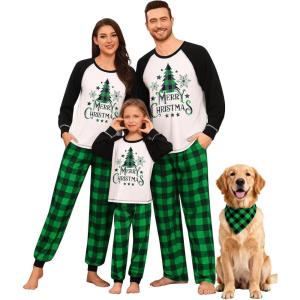 image:imageSWOMOG Family Christmas Matching Pajamas Sets Long Sleeve Pjs Holiday Sleepwear Women Men Soft Loungewear SetGreen Black Plaid
